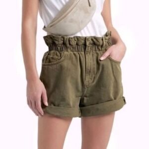 Frame Denim Olive Green Paperbag Waist Jean Shorts
